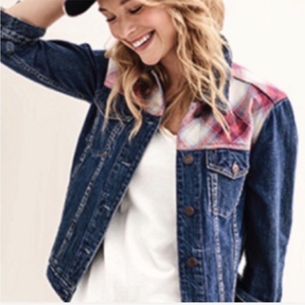 Gap X Pendleton icon denim jean jacket with plaid detail ladies medium